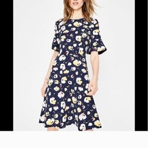 Boden Blue and White Ruffled Fit-and-Flare Dress